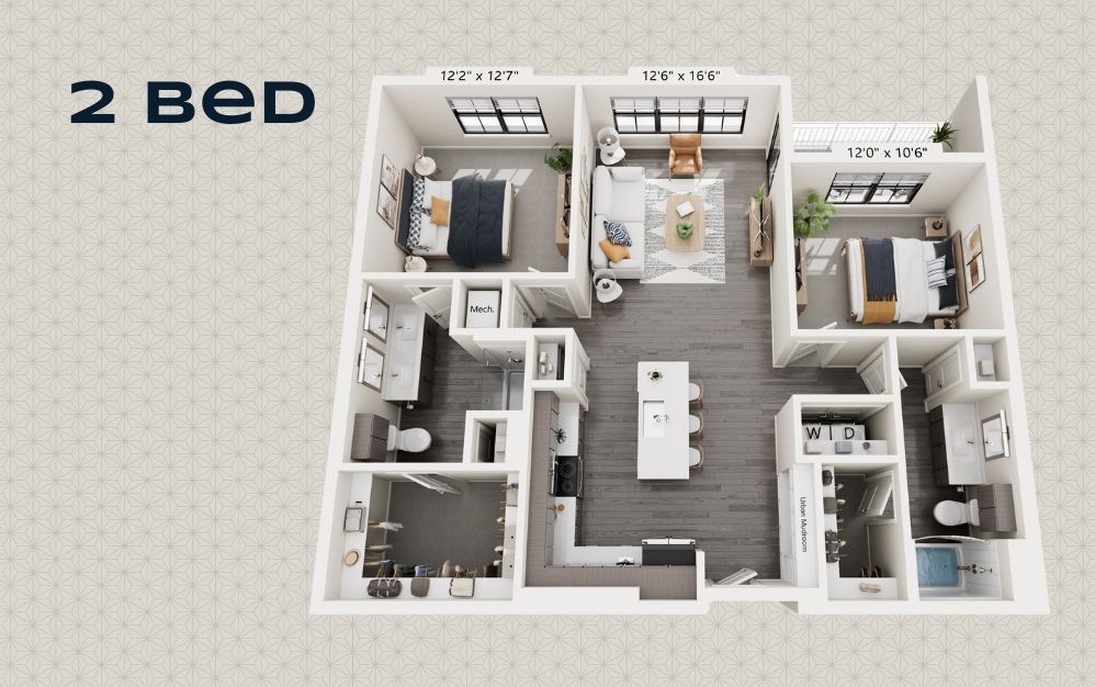 CHERRY - 2 bedroom floorplan layout with 2 bathrooms and 1129 square feet CHERRY - 2 bedroom floorplan layout with 2 bathrooms and 1129 square feet