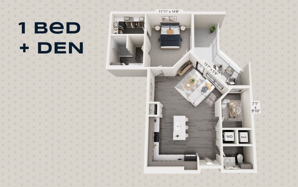 JERSEY - 1 bedroom floorplan layout with 1.5 bathroom and 925 square feet JERSEY - 1 bedroom floorplan layout with 1.5 bathroom and 925 square feet