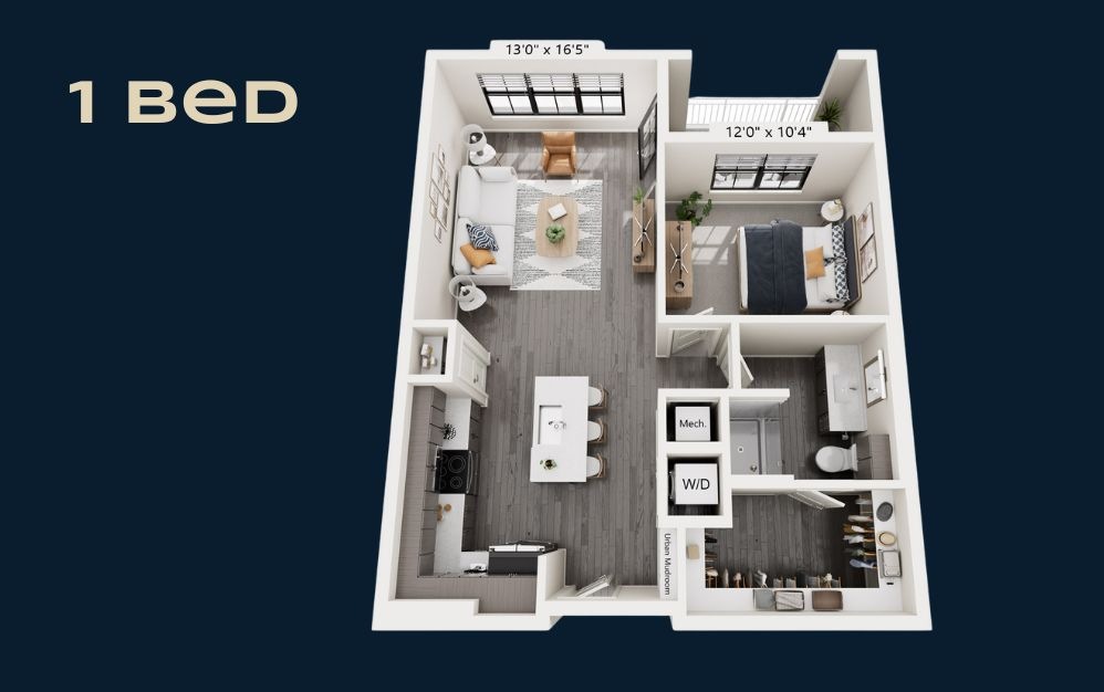 MONON - 1 bedroom floorplan layout with 1 bathroom and 783 - 815 square feet MONON - 1 bedroom floorplan layout with 1 bathroom and 783 - 815 square feet