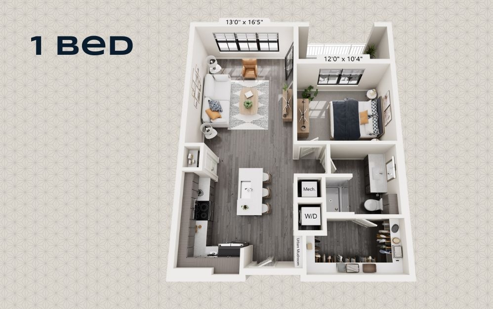 MONON - 1 bedroom floorplan layout with 1 bathroom and 783 - 815 square feet MONON - 1 bedroom floorplan layout with 1 bathroom and 783 - 815 square feet