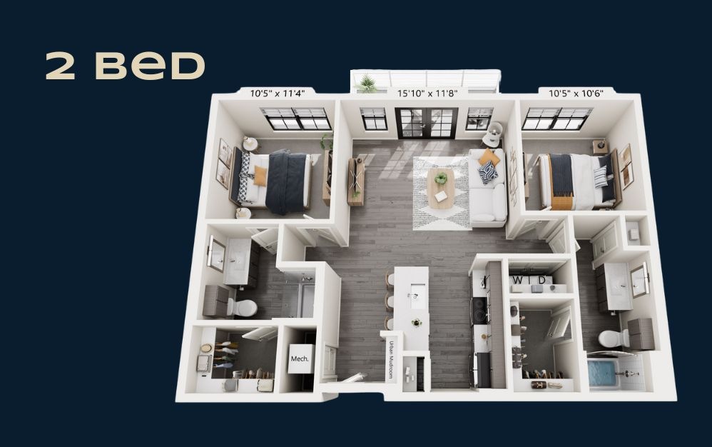 MULBERRY - 2 bedroom floorplan layout with 2 bathrooms and 988 square feet MULBERRY - 2 bedroom floorplan layout with 2 bathrooms and 988 square feet