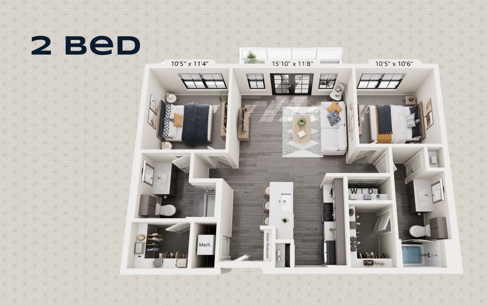 MULBERRY - 2 bedroom floorplan layout with 2 bathrooms and 988 square feet MULBERRY - 2 bedroom floorplan layout with 2 bathrooms and 988 square feet