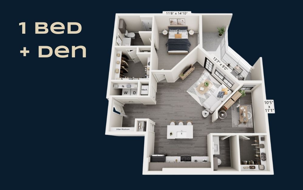 PARK - 1 bedroom floorplan layout with 1.5 bathroom and 1014 - 1062 square feet PARK - 1 bedroom floorplan layout with 1.5 bathroom and 1014 - 1062 square feet