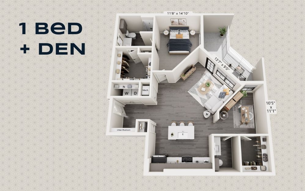 PARK - 1 bedroom floorplan layout with 1.5 bathroom and 1014 - 1062 square feet PARK - 1 bedroom floorplan layout with 1.5 bathroom and 1014 - 1062 square feet