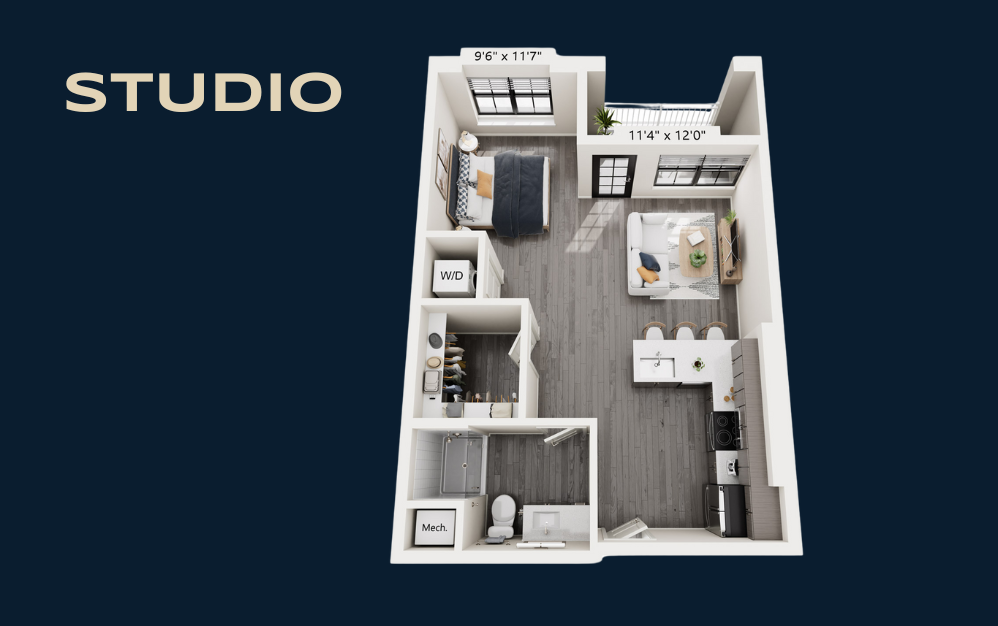 MIDLAND - Studio floorplan layout with 1 bathroom and 614 - 626 square feet MIDLAND - Studio floorplan layout with 1 bathroom and 614 - 626 square feet