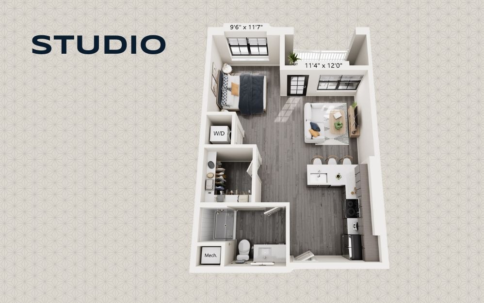 MIDLAND - Studio floorplan layout with 1 bathroom and 614 - 626 square feet MIDLAND - Studio floorplan layout with 1 bathroom and 614 - 626 square feet