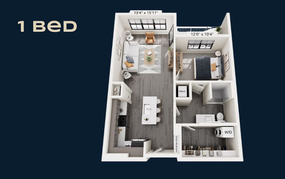 WALNUT - 1 bedroom floorplan layout with 1 bathroom and 748 square feet WALNUT - 1 bedroom floorplan layout with 1 bathroom and 748 square feet