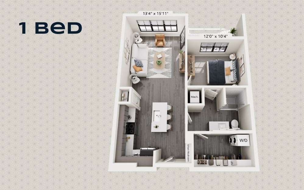 WALNUT - 1 bedroom floorplan layout with 1 bathroom and 748 square feet WALNUT - 1 bedroom floorplan layout with 1 bathroom and 748 square feet