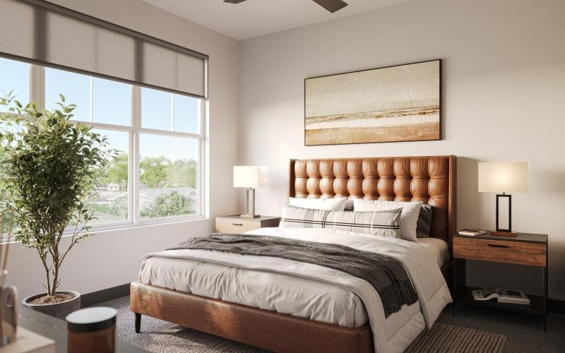a bedroom with a large bed