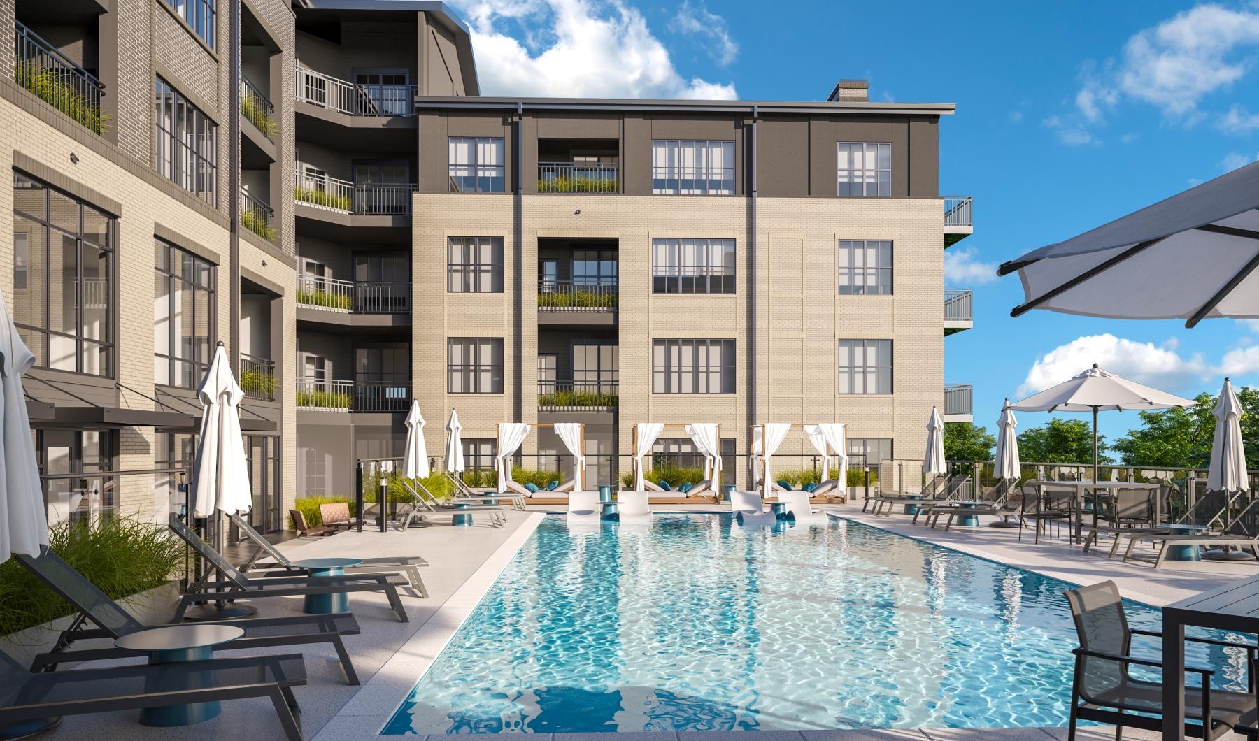 a pool in a courtyard